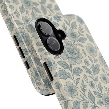 Vintage Blue Floral Tough Case for iPhone - Compatible with MagSafe
