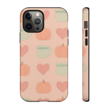 Autumn Cozy iPhone Case – Pumpkin, Heart & Coffee Cup Pattern - Shamo's