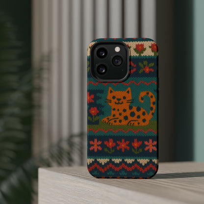 Cozy Knit Leopard Pattern Sweater Holiday Theme iPhone Case with MagSafe compatibility