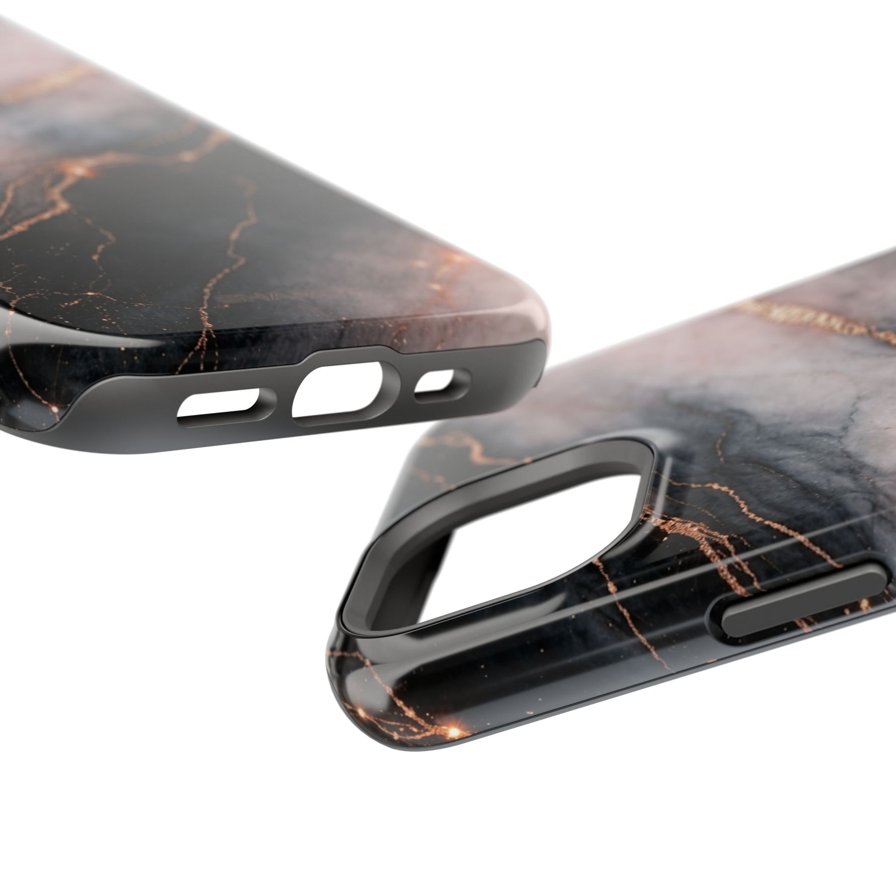 Marbled Black & Rose Gold Magnetic MagSafe Compatible Phone Case — Impact-Resistant