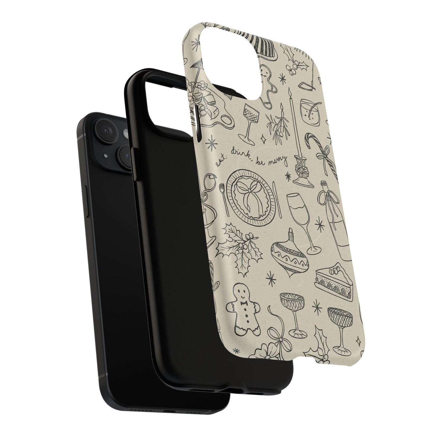 Festive Doodle iPhone Case (’drink, be merry’ Holiday Design) | compatible with MagSafe - Shamo's