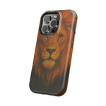 iPhone case with realistic lion face design, showing variant size for large triple camera model