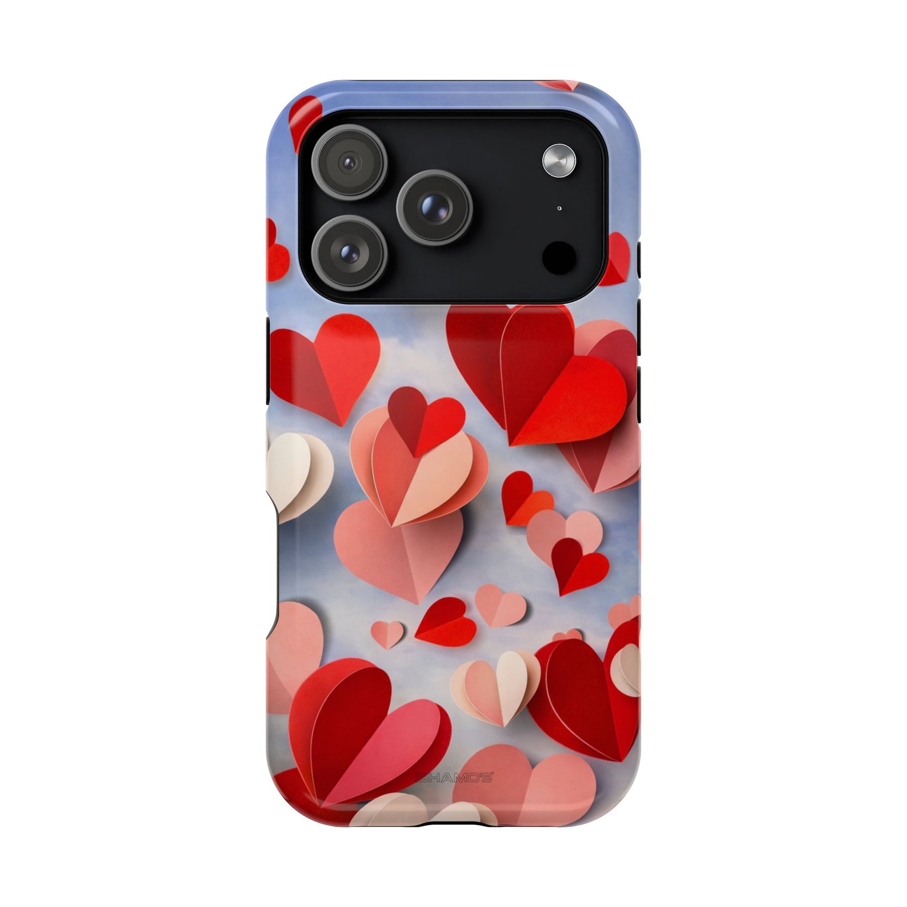 3D Paper Hearts Valentine Love iPhone Case with MagSafe Compatibility, Personalizable - iPhone 17 Pro / Glossy - Shamo's