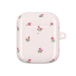 AirPod Case - Pink Striped Floral Rose Protective Cover