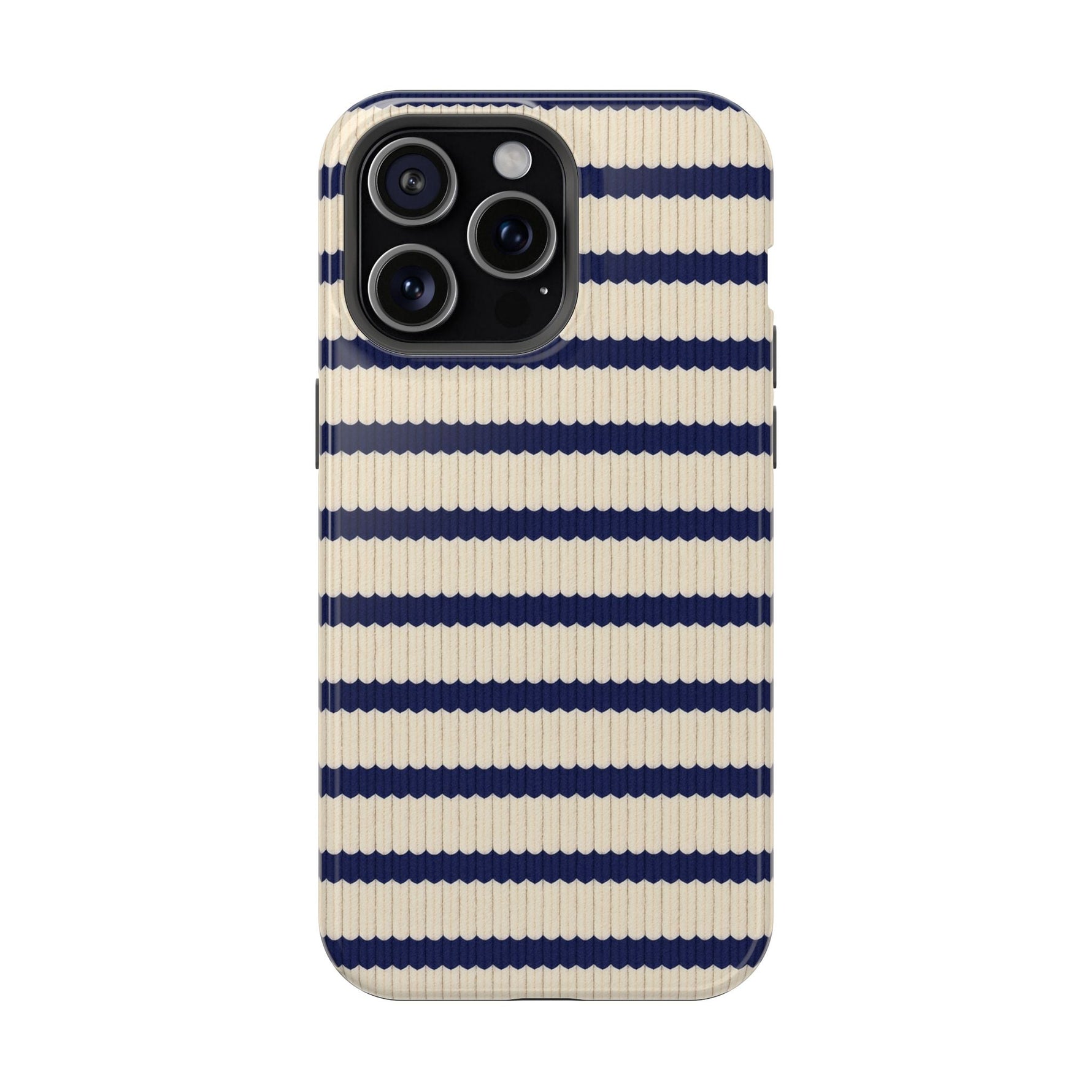 Navy & Cream Ribbed Holiday Sweater Design iPhone Case with MagSafe compatibility  Shamo's iPhone 15 Pro Max / Glossy