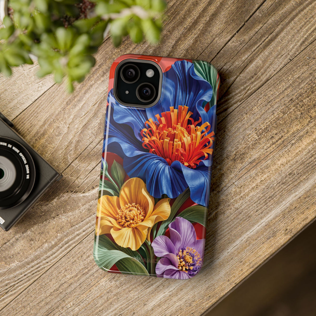 Electric Paradise MagSafe Phone Case – Cobalt Floral & Coral Waves | Glossy