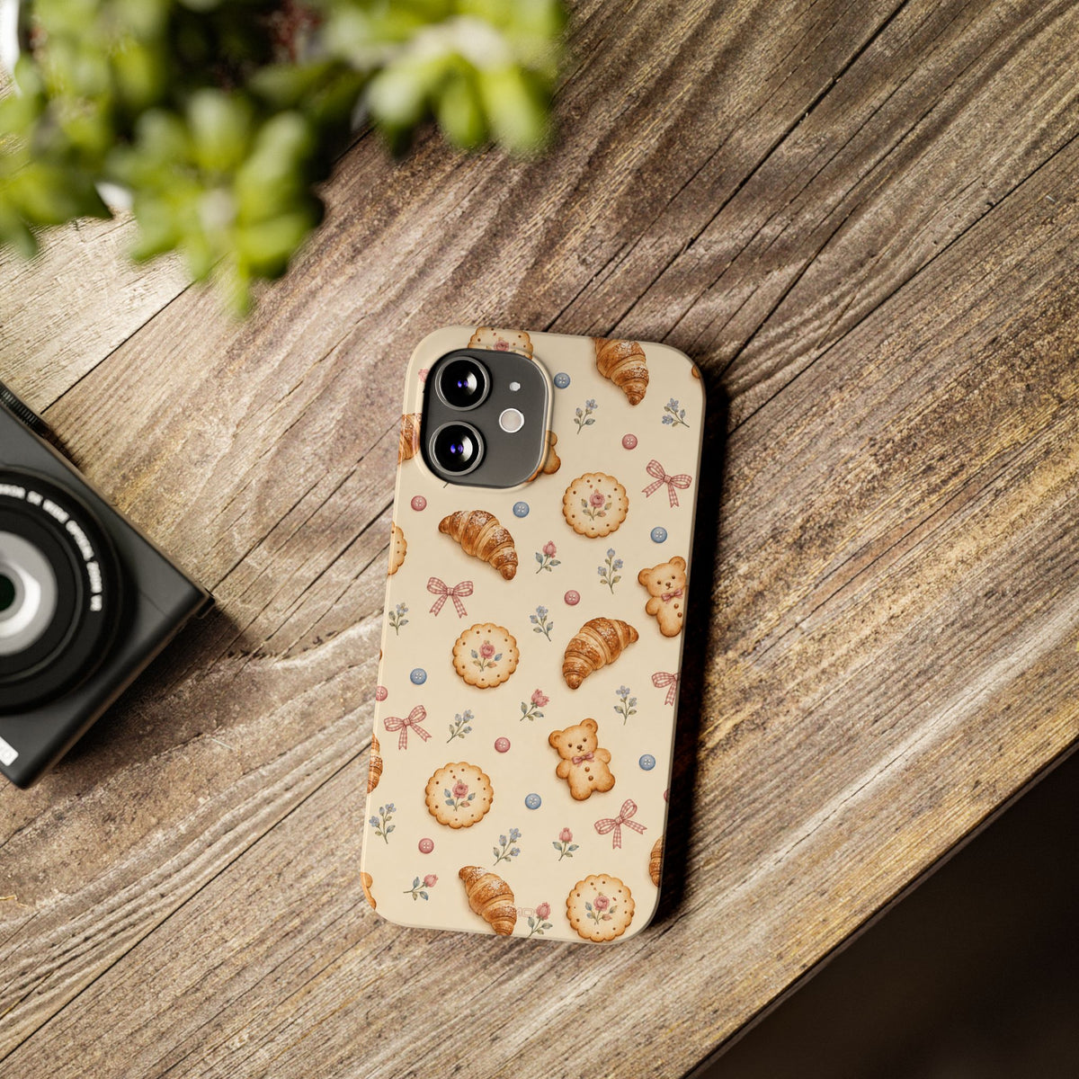 Slanke iPhone-hoes — knus bak- en teddybeerpatroon (recept, hert, knopen)