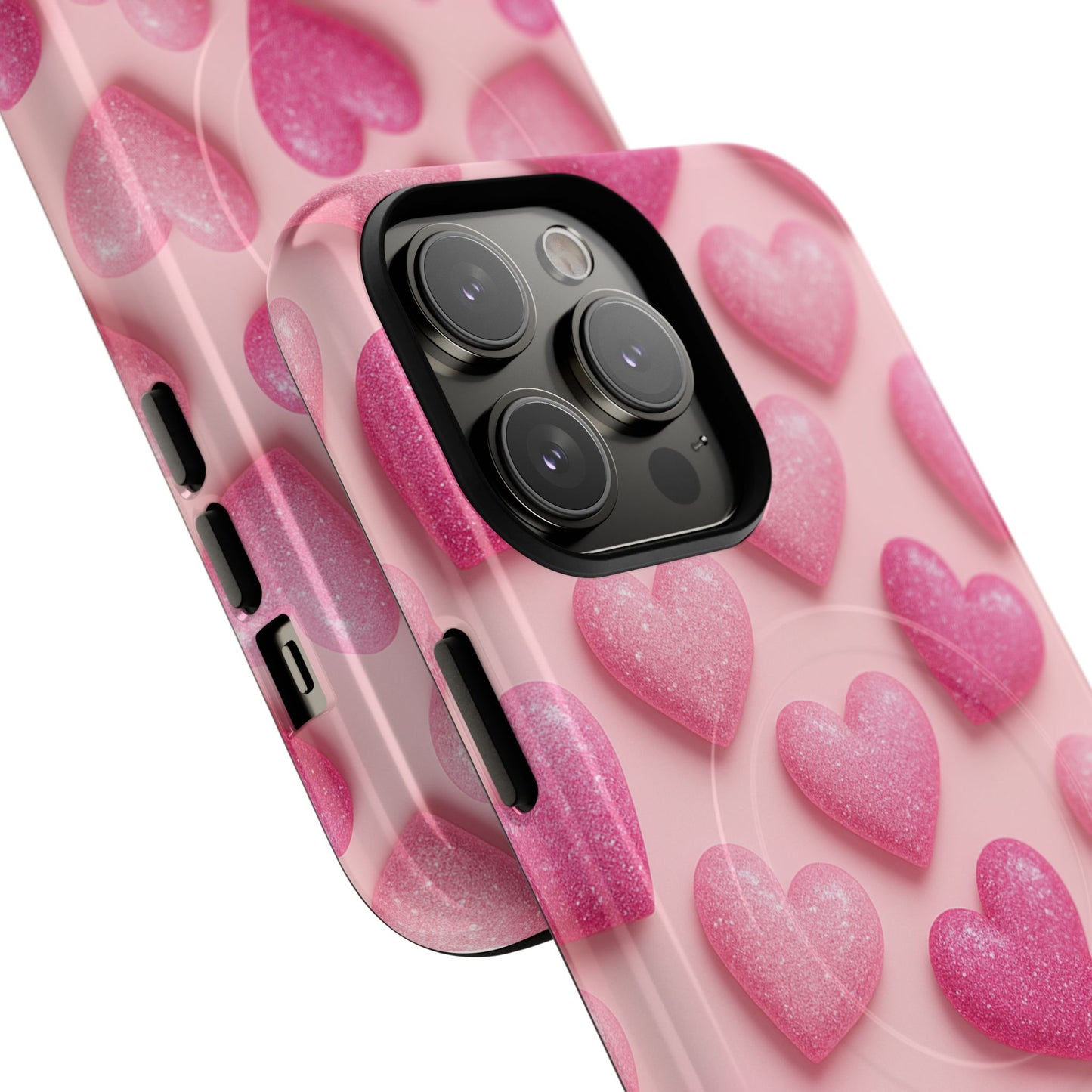 Barbiecore Glitter Hearts iPhone Case | MagSafe