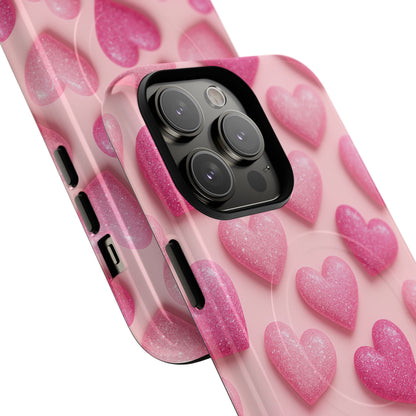 Barbiecore Glitter Hearts iPhone Case | MagSafe