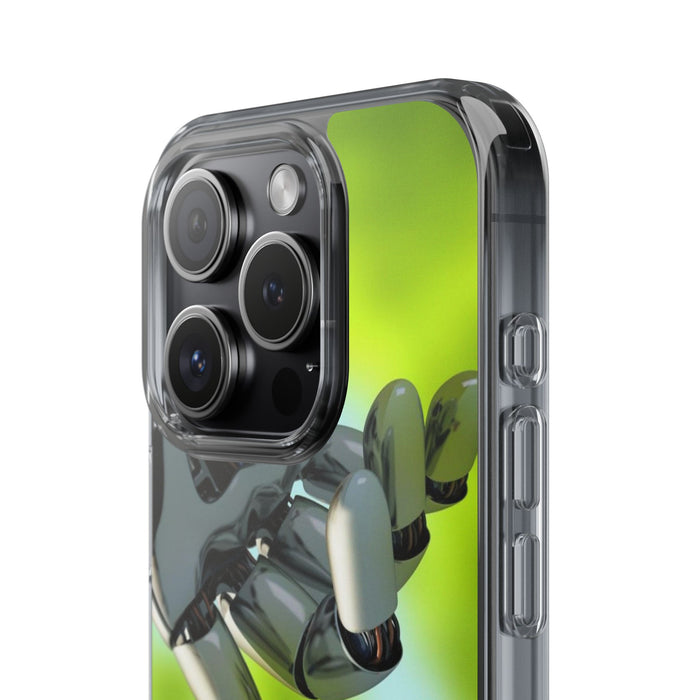 Clear Cases for iPhone 14 Series with Robotic hand and Butterfly.