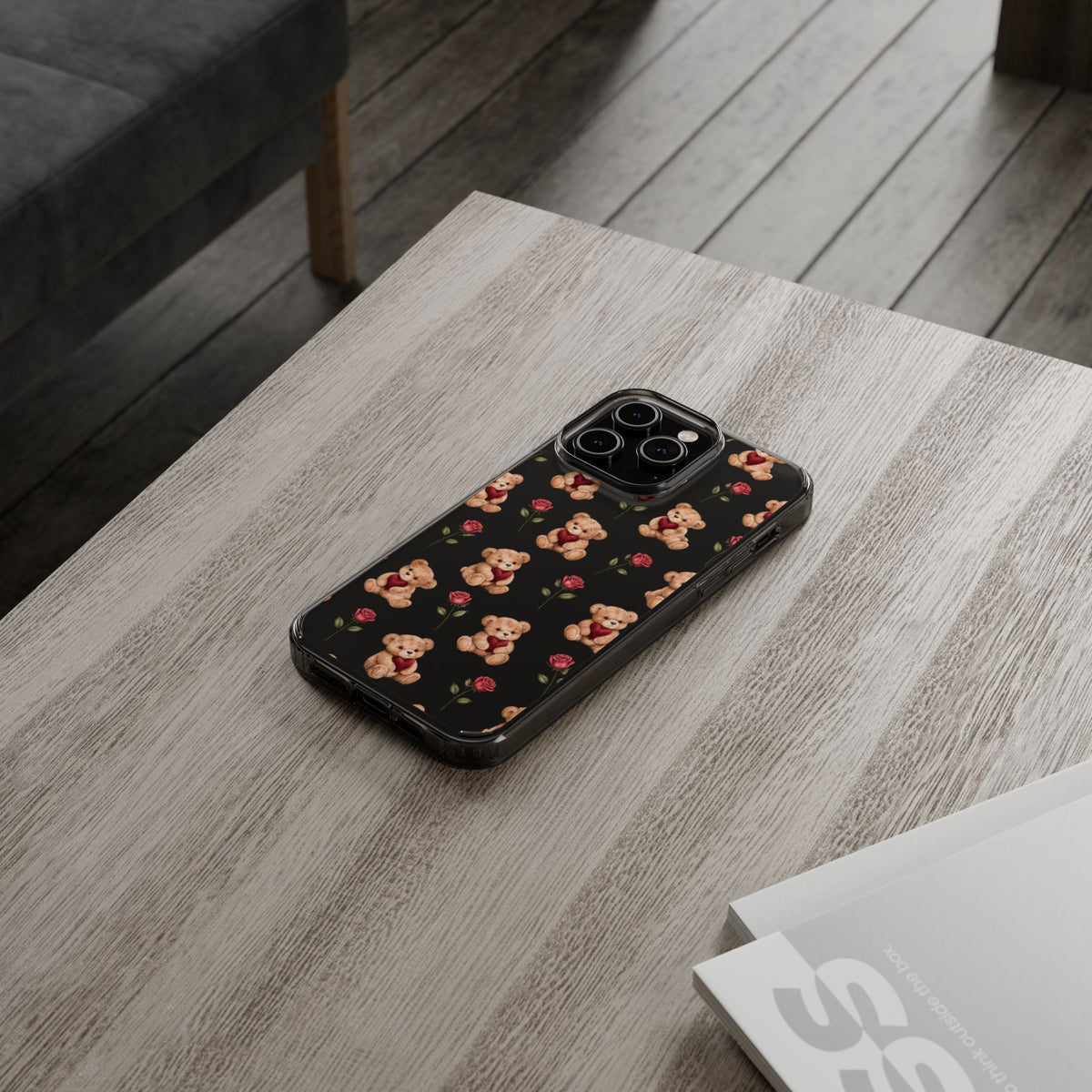 Romantic Teddy Bear Impact-Resistant Phone Case with Heart Design