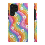 Funda de teléfono resistente a impactos con efecto cascada de colores Rainbow Daisy