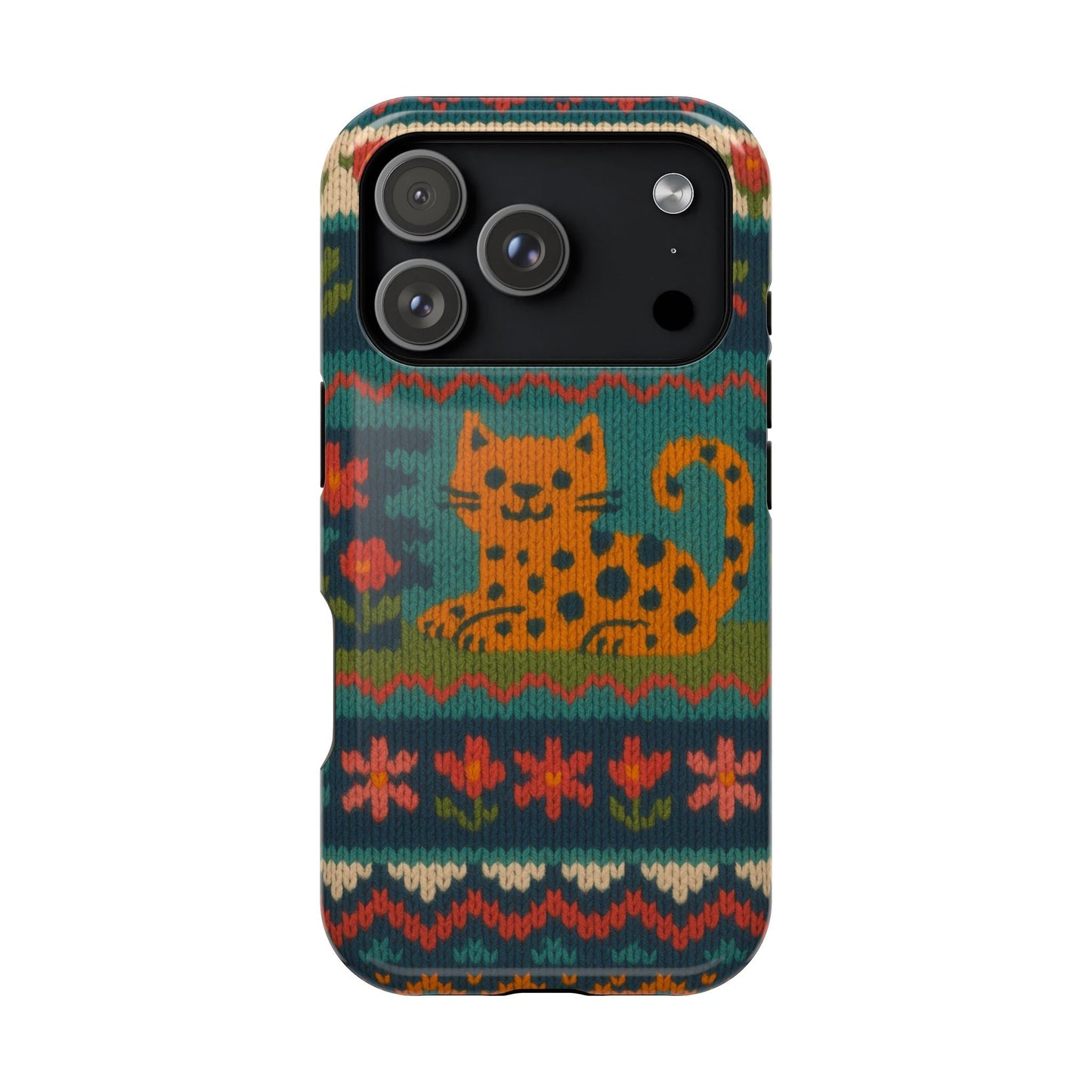 Cozy Knit Leopard Pattern Sweater Holiday Theme iPhone Case with MagSafe compatibility