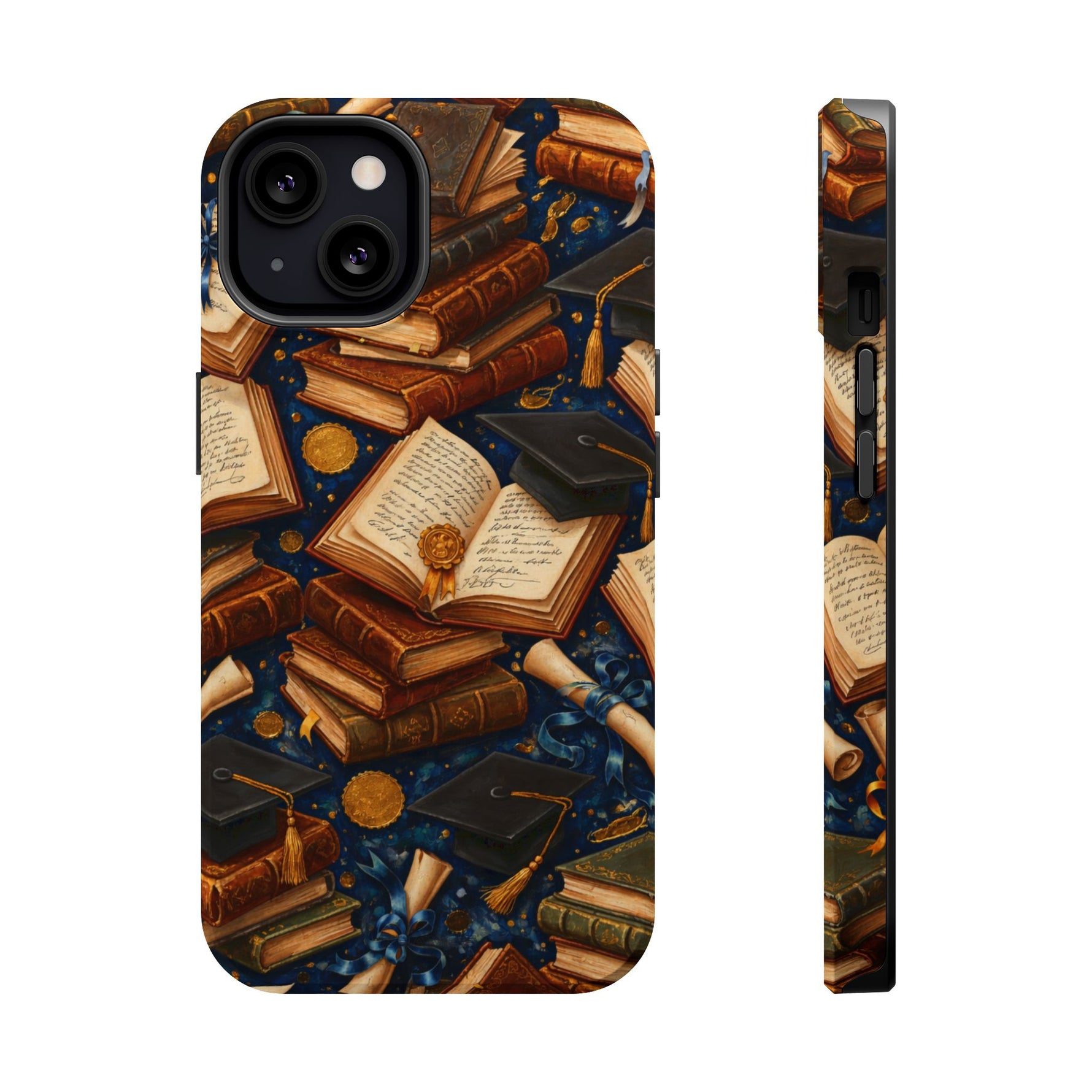 Vintage Books & Graduation Caps MagSafe Phone Case, Impact-Resistant Graduation Gift - iPhone 13 / Matte - Shamo's