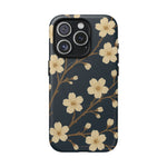 Navy Cherry Blossom Floral iPhone Case - Compatible with MagSafe