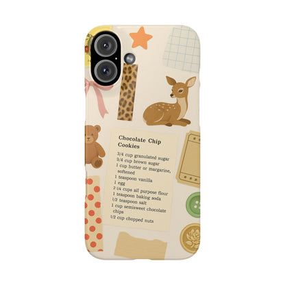 Slim iPhone Case — Cozy Baking & Teddy Pattern (Recipe, Deer, Buttons)