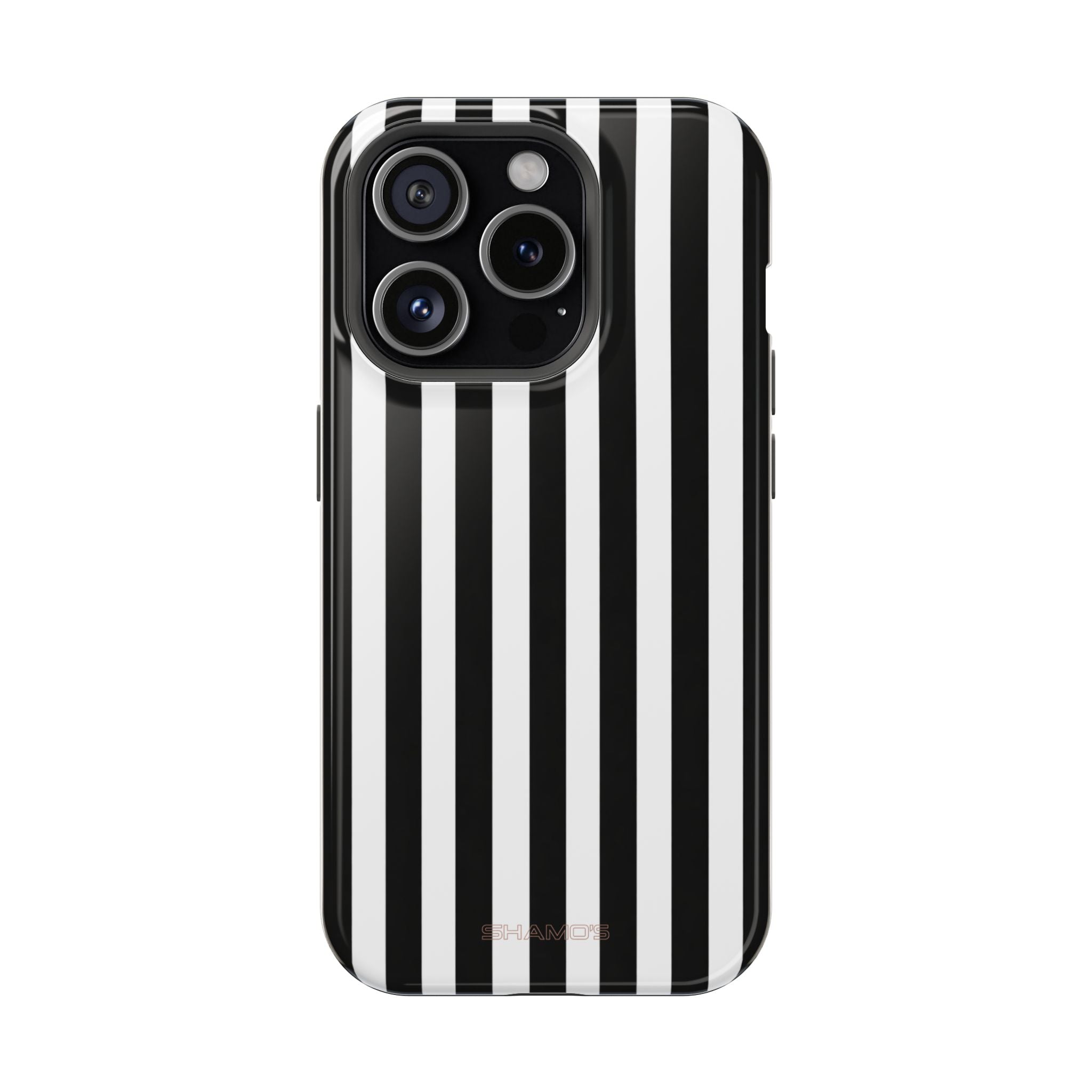 Striped MagSafe Compatible Magnetic Impact-Resistant Phone Case | Black & White Vertical Stripe (Noir Blanc) - iPhone 15 Pro / Glossy - Shamo's