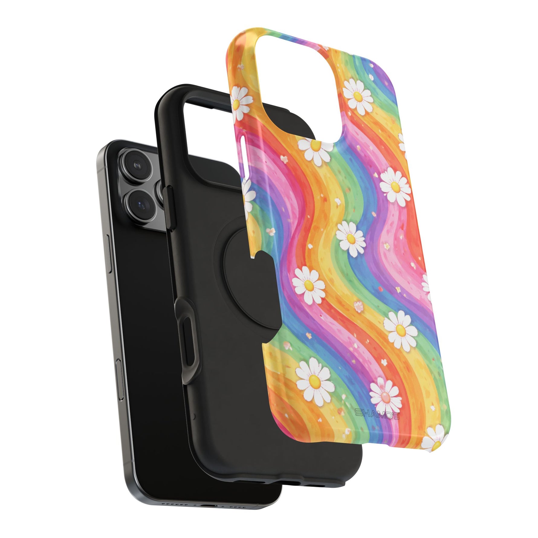 Funda de teléfono resistente a impactos con efecto cascada de colores Rainbow Daisy