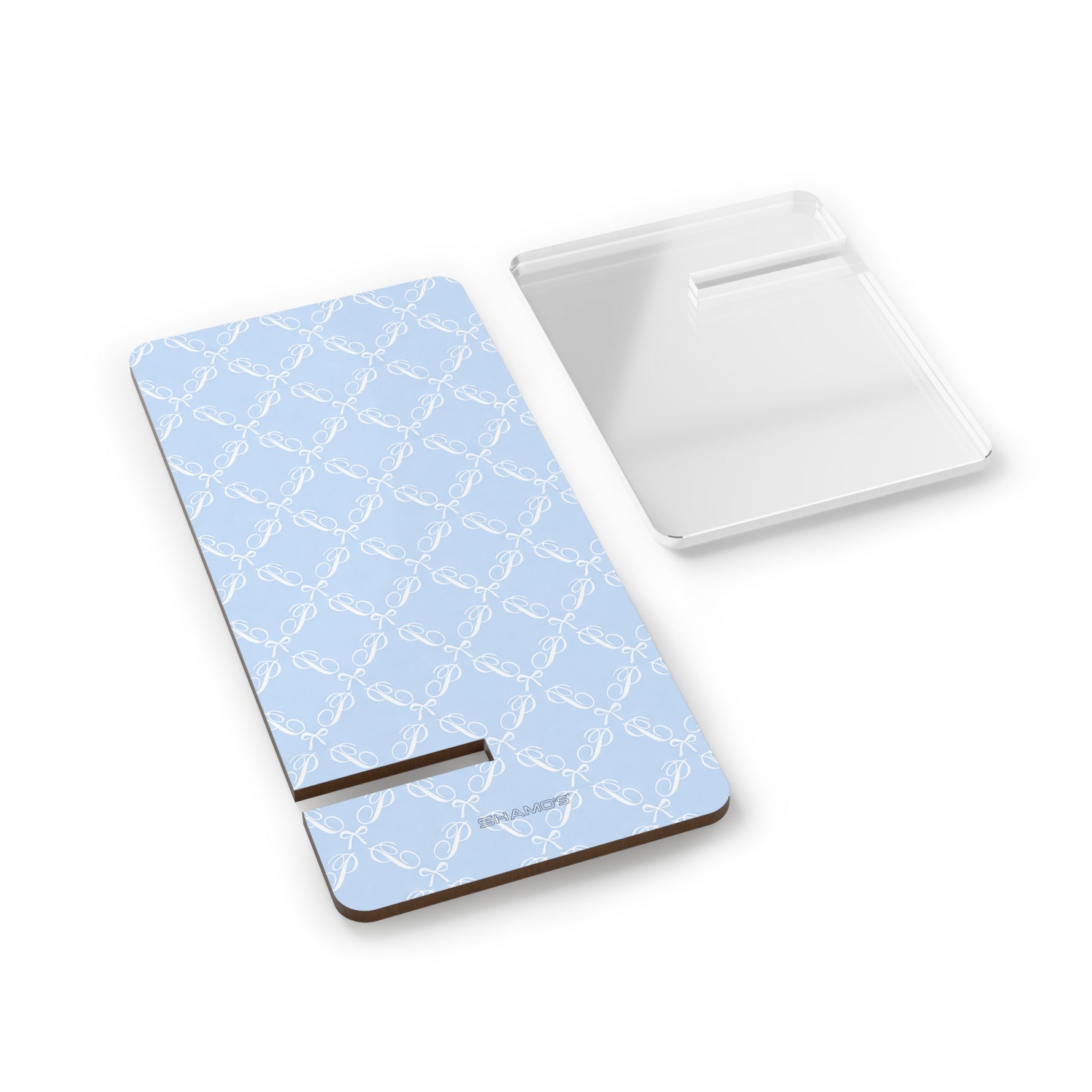 Phone Stand — Light Blue Nautical Bow Pattern Mobile Display Stand