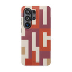 Retro Geometric Magnetic MagSafe Compatible Impact Phone Case — Bold Red & Terracotta Pattern