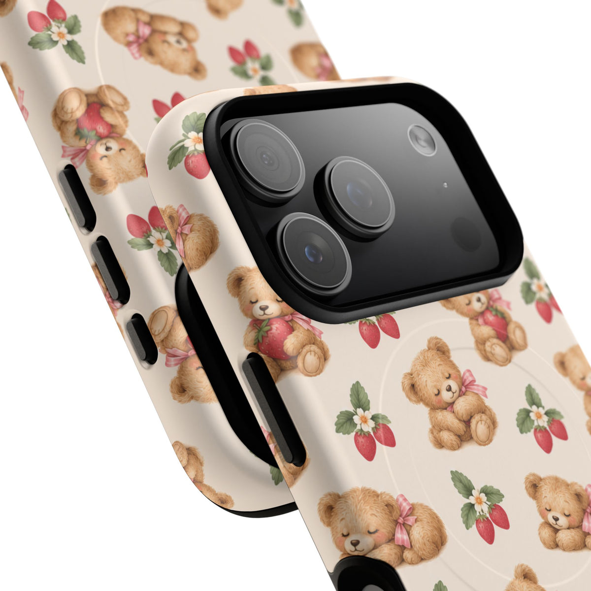 Teddy Berry Cozy Strawberry Pattern iPhone Case with MagSafe