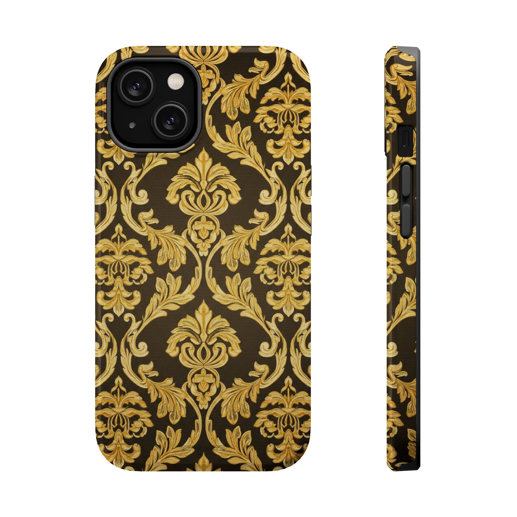 Gold Damask Magnetic Impact-Resistant iPhone Case with MagSafe Compatibility
