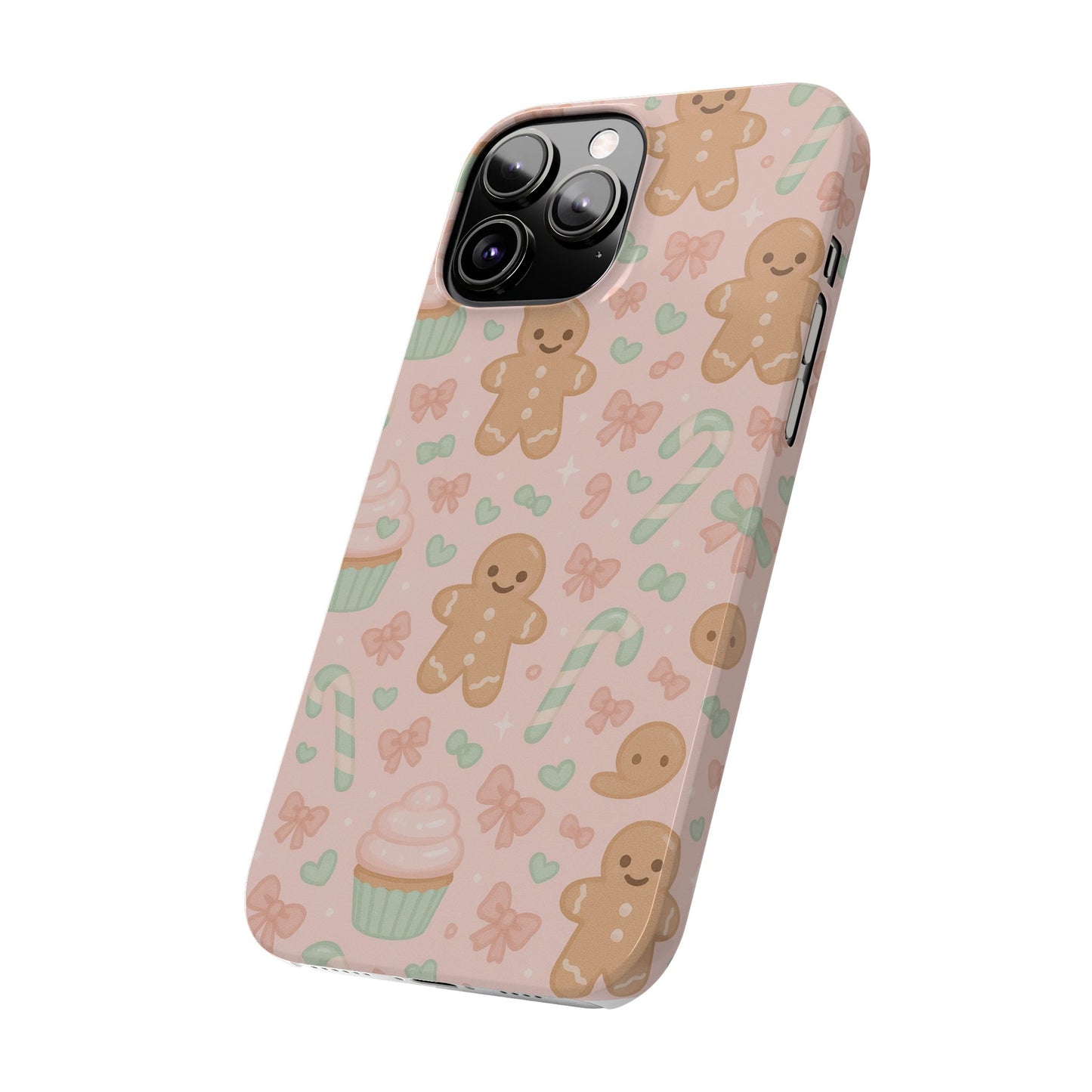 Gingerbread Holiday Slim iPhone Case — Cute Candy Cane & Cupcake Pattern