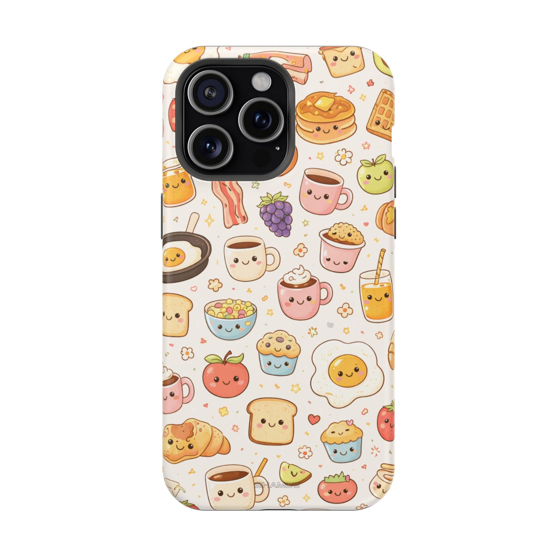 Kawaii Breakfast Pattern Magnetic Phone Case, Cute Cartoon Food Impact-Resistant Cover, MagSafe Compatible