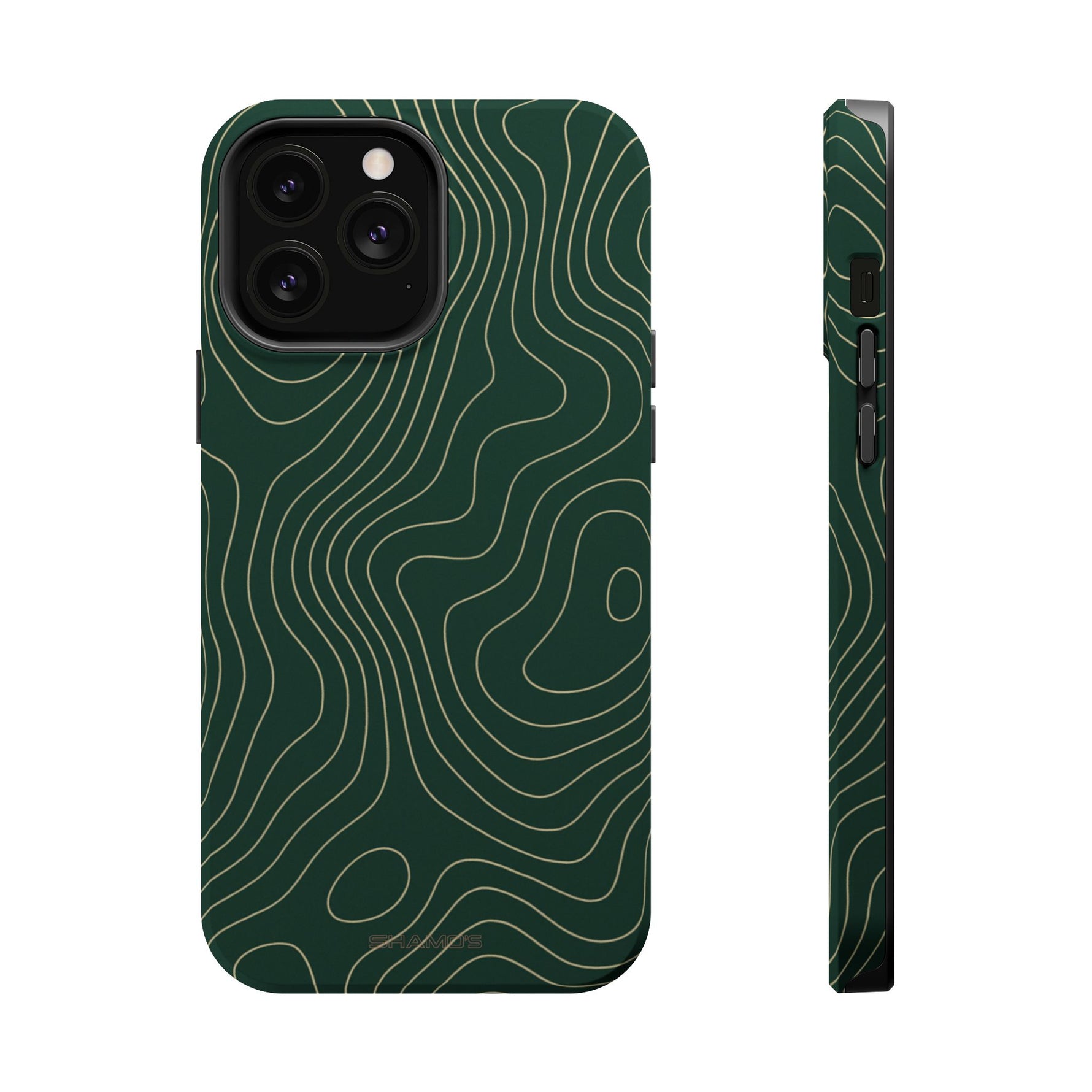 Topographic Green Magnetic Impact-Resistant iPhone Case | MagSafe compatible