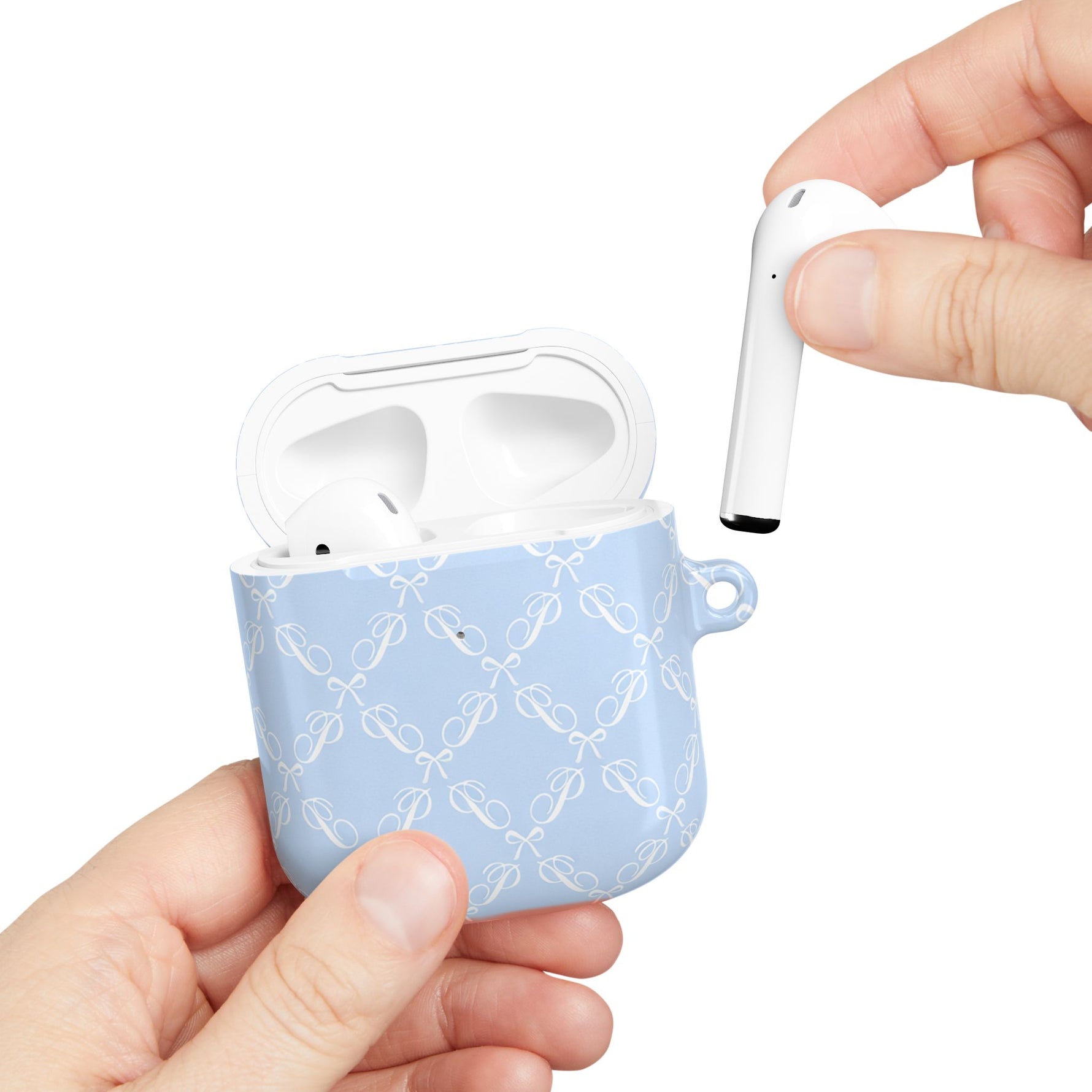 Pastel Blue Bow Pattern AirPod Case — Elegant Bow Pattern Protective Cover