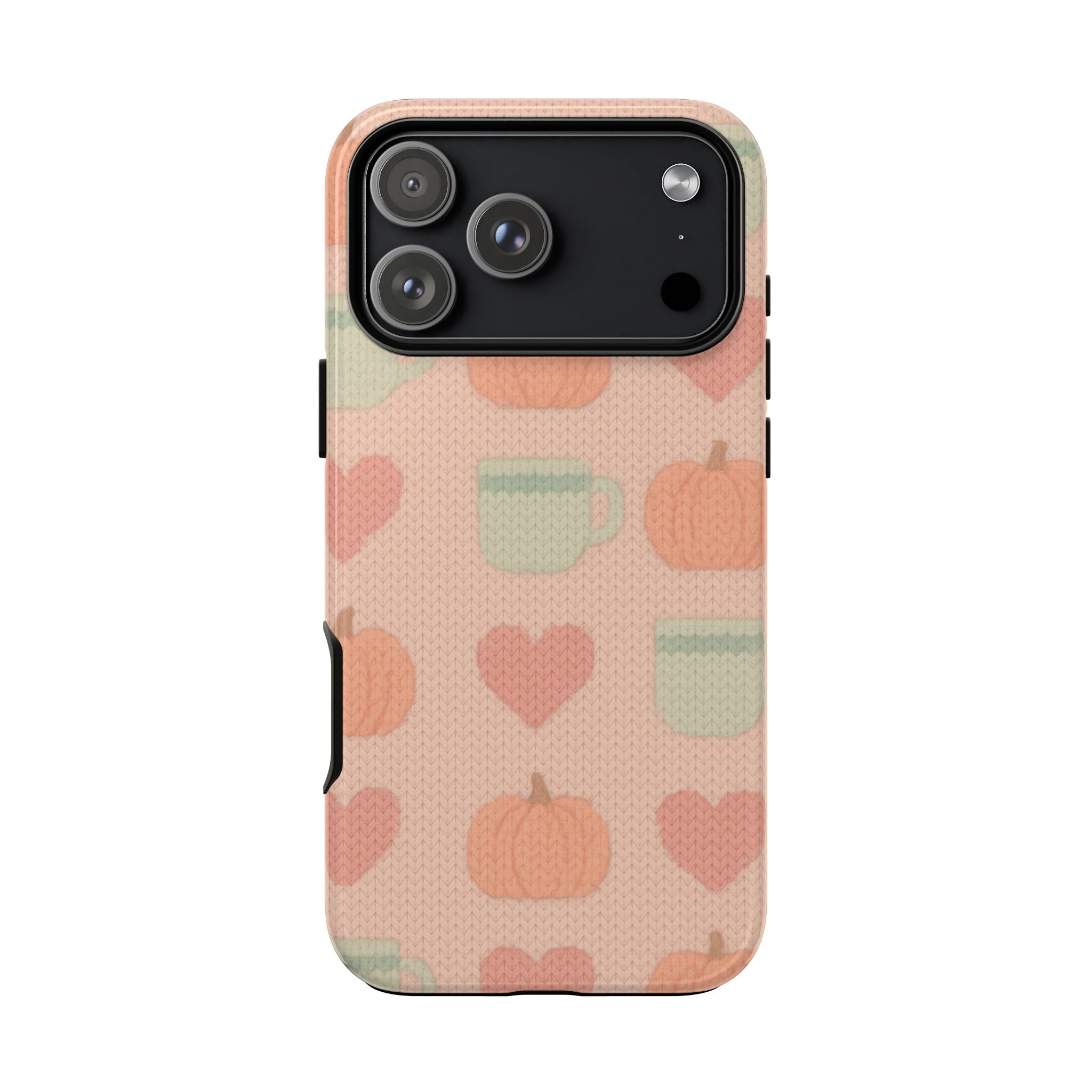 Autumn Cozy iPhone Case – Pumpkin, Heart & Coffee Cup Pattern - Shamo's