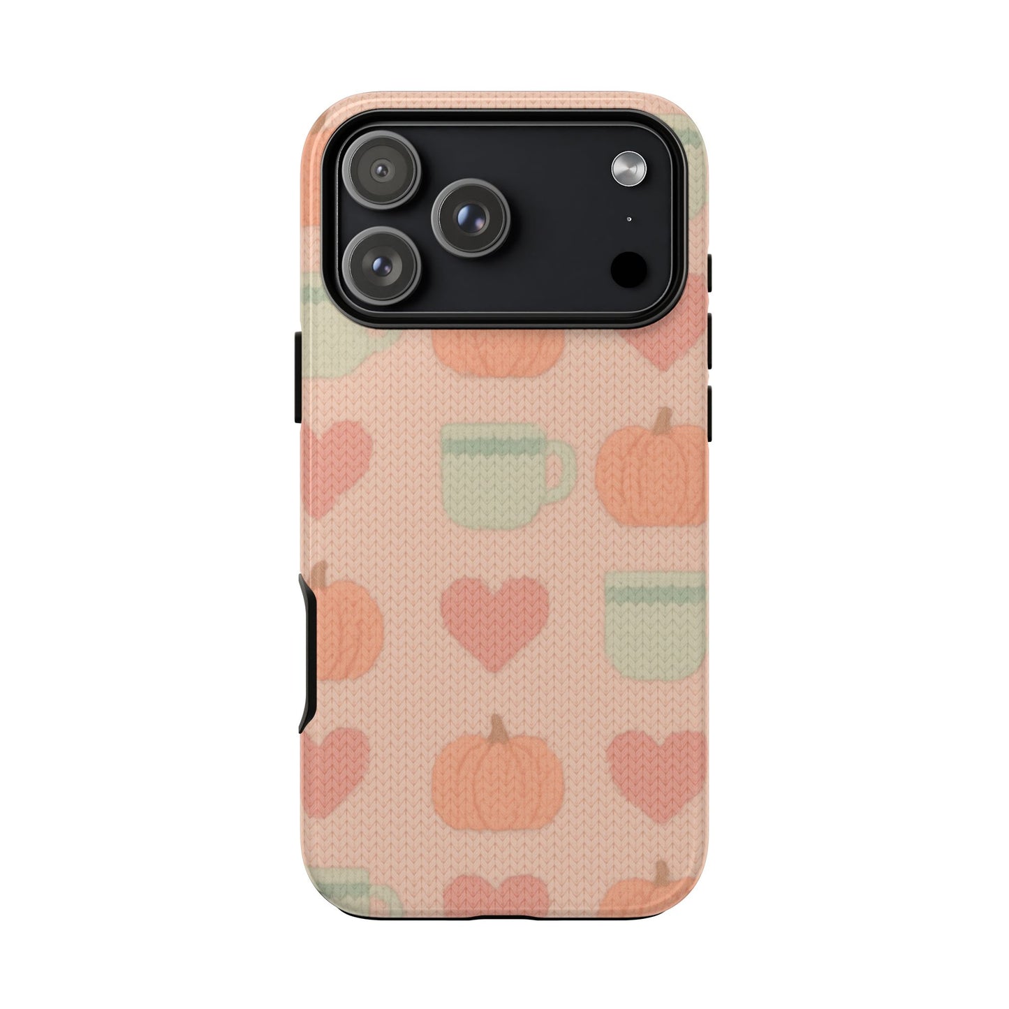 Autumn Cozy iPhone Case – Pumpkin, Heart & Coffee Cup Pattern - Shamo's