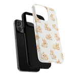 Black smartphone with two sizes of bunny pattern protective cases, white and black variants shown
