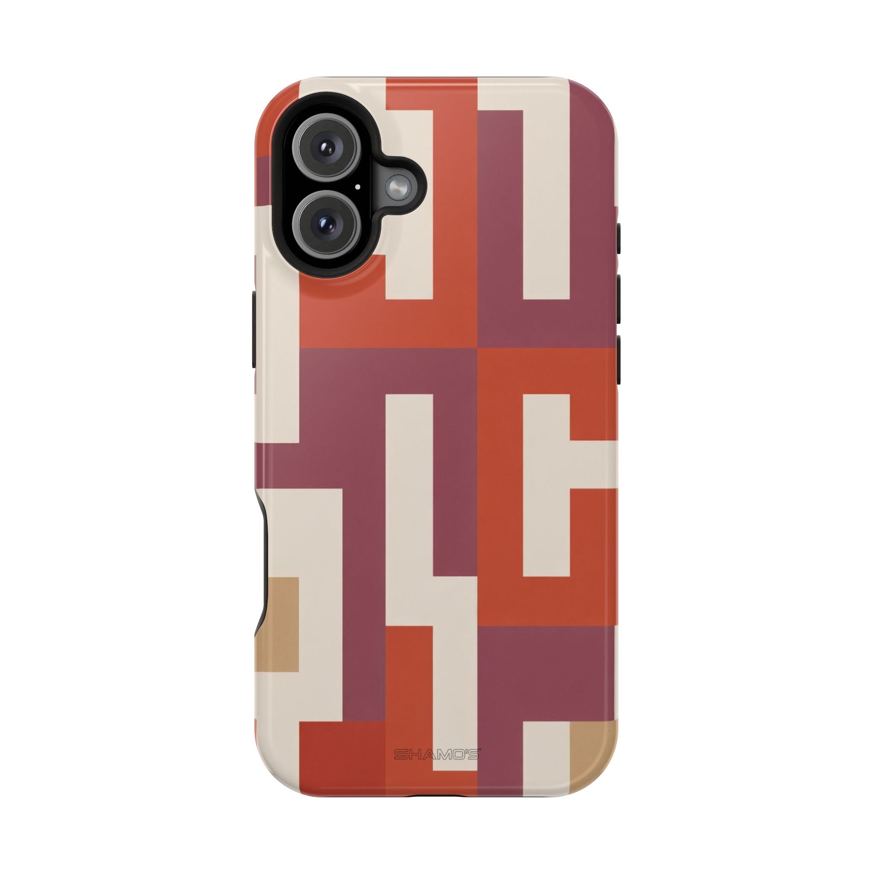 Retro Geometric Magnetic MagSafe Compatible Impact Phone Case — Bold Red & Terracotta Pattern