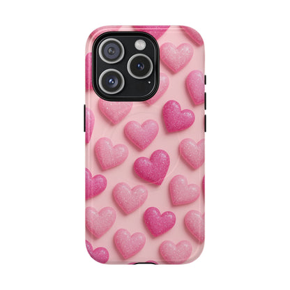 Barbiecore Glitter Hearts iPhone Case | MagSafe