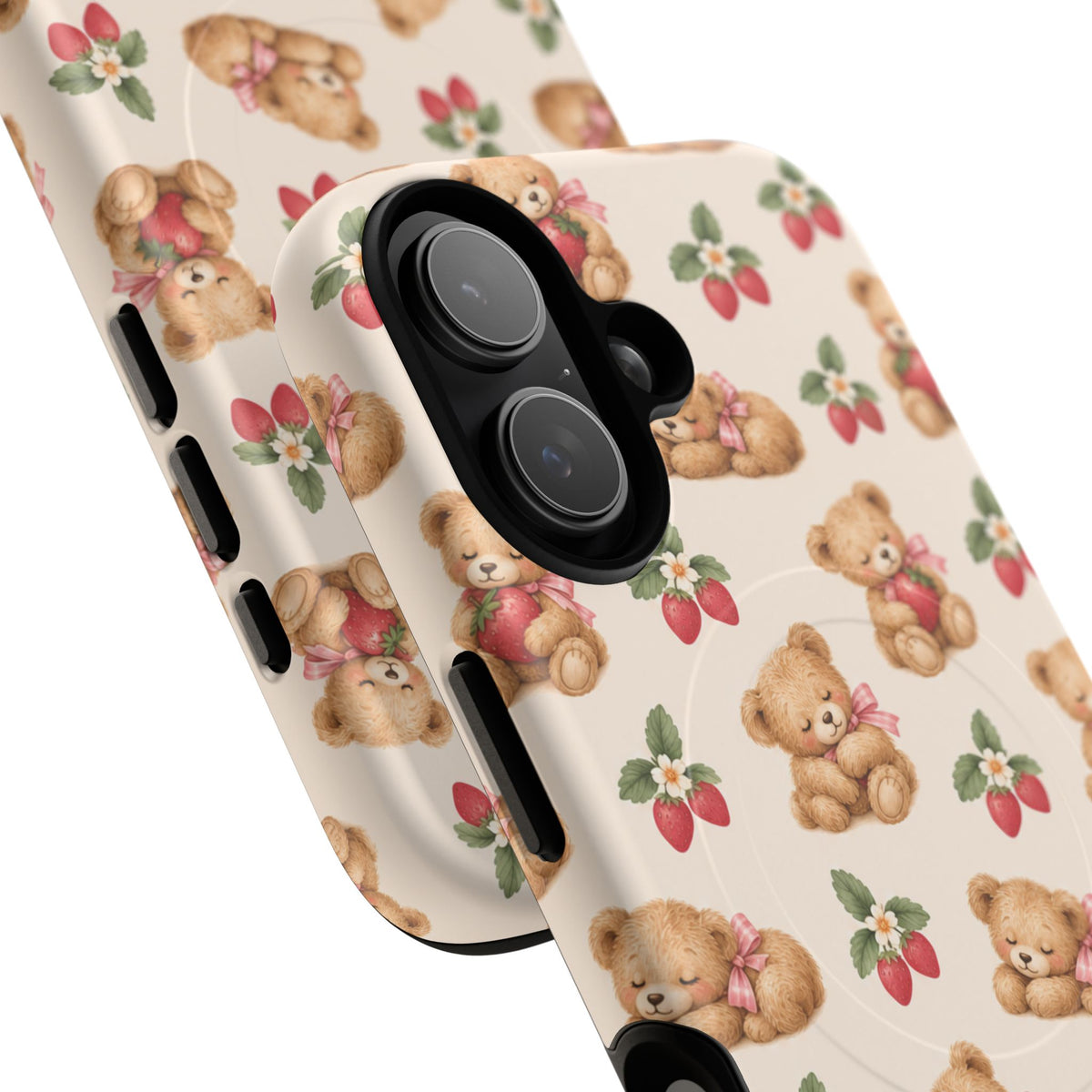 Teddy Berry Cozy Strawberry Pattern iPhone Case with MagSafe