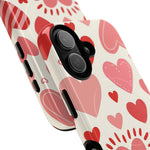 Heart Pattern Tough iPhone Case — Cute Red & Pink Hearts Protective Cover (MagSafe compatible)  Shamo's