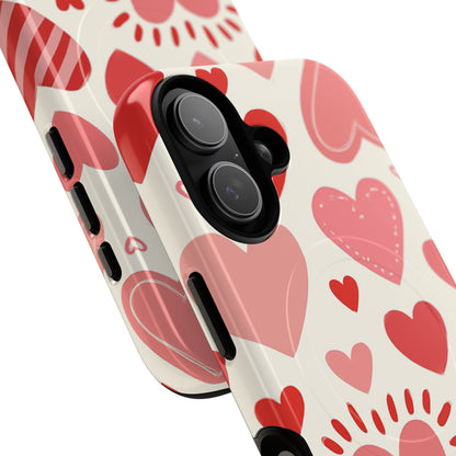 Heart Pattern Tough iPhone Case — Cute Red & Pink Hearts Protective Cover (MagSafe compatible)