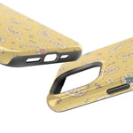 Honey Paisley MagSafe Phone Case, glossy square triple-camera Pro model, port openings and edge details