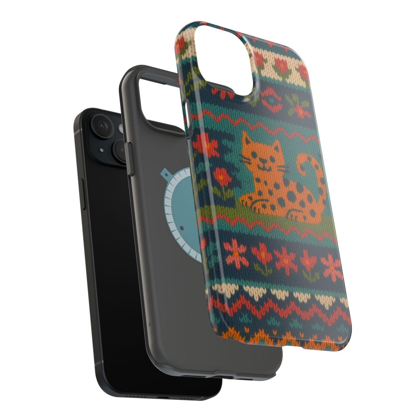 Cozy Knit Leopard Pattern Sweater Holiday Theme iPhone Case with MagSafe compatibility