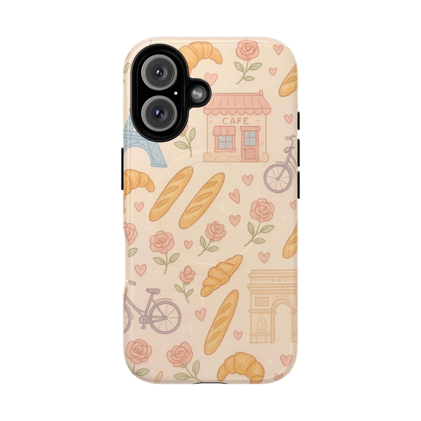 Parisian Bakery iPhone Case — Cute Eiffel Tower, Croissants & Baguette Tough MagSafe Case