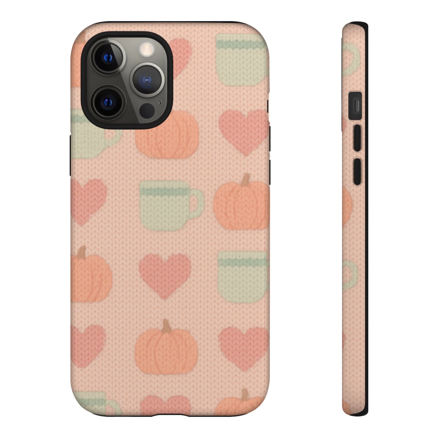 Autumn Cozy iPhone Case – Pumpkin, Heart & Coffee Cup Pattern - Shamo's