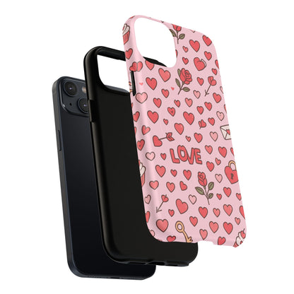 Pink Love Hearts Pattern Tough iPhone Case (MagSafe compatible)