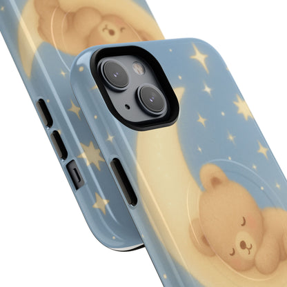 Sleepy Teddy Bear & Stars iPhone Case with MagSafe