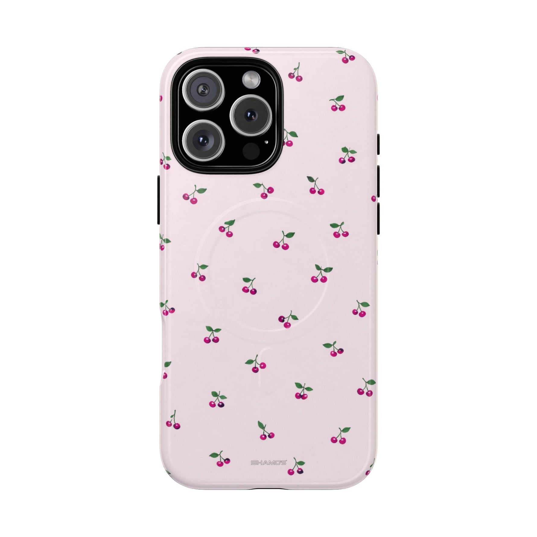 Cherry Pattern Tough Magnetic Phone Case — Pink Protective Magnetic iPhone Cover with MagSafe compatibility