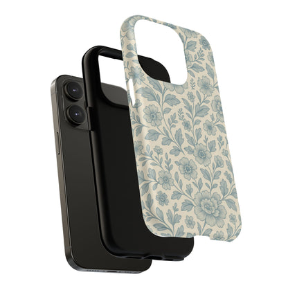 Vintage Blue Floral Tough Case for iPhone - Compatible with MagSafe