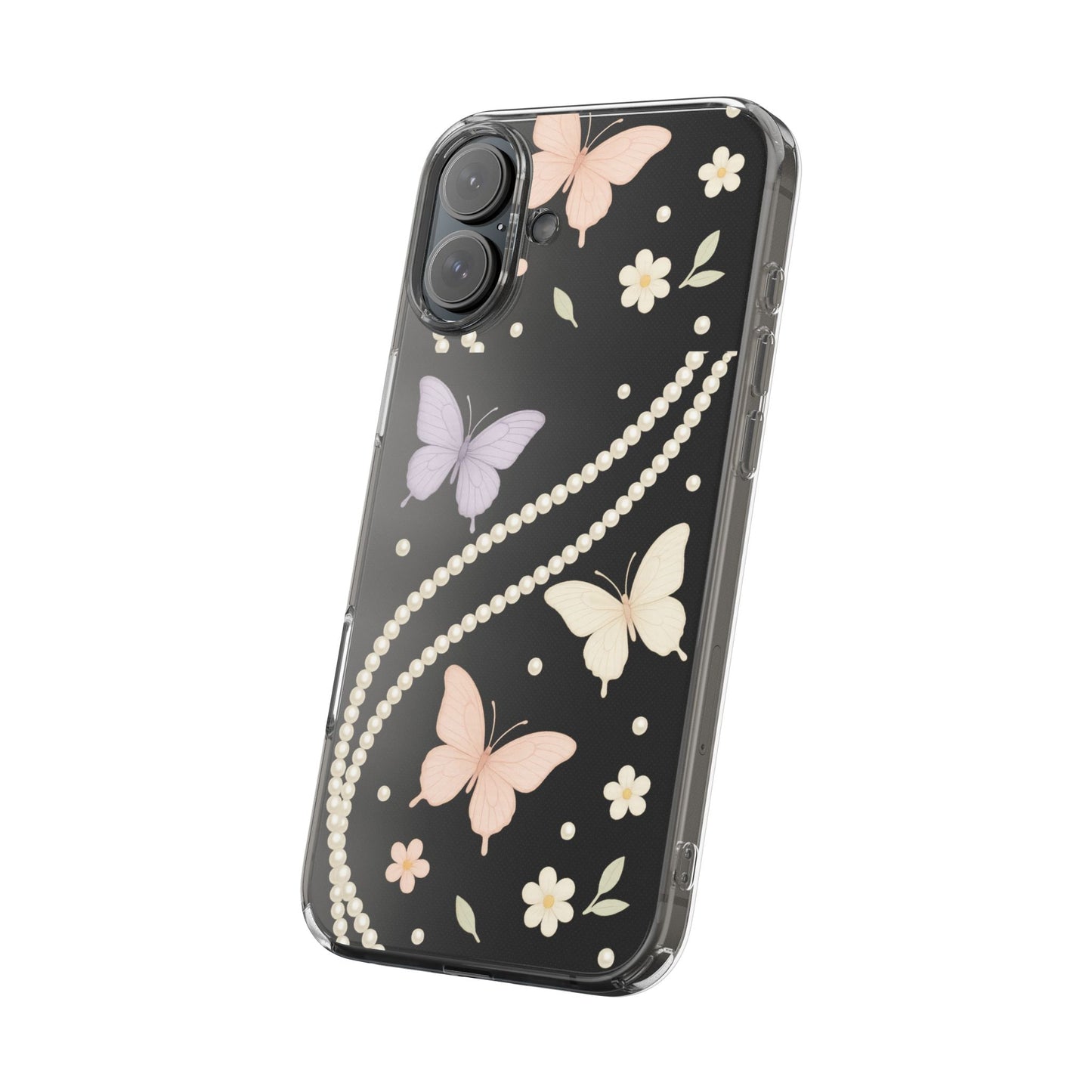 Butterfly Pearl Impact-Resistant Clear iPhone Case
