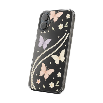 Butterfly Pearl Impact-Resistant Clear iPhone Case