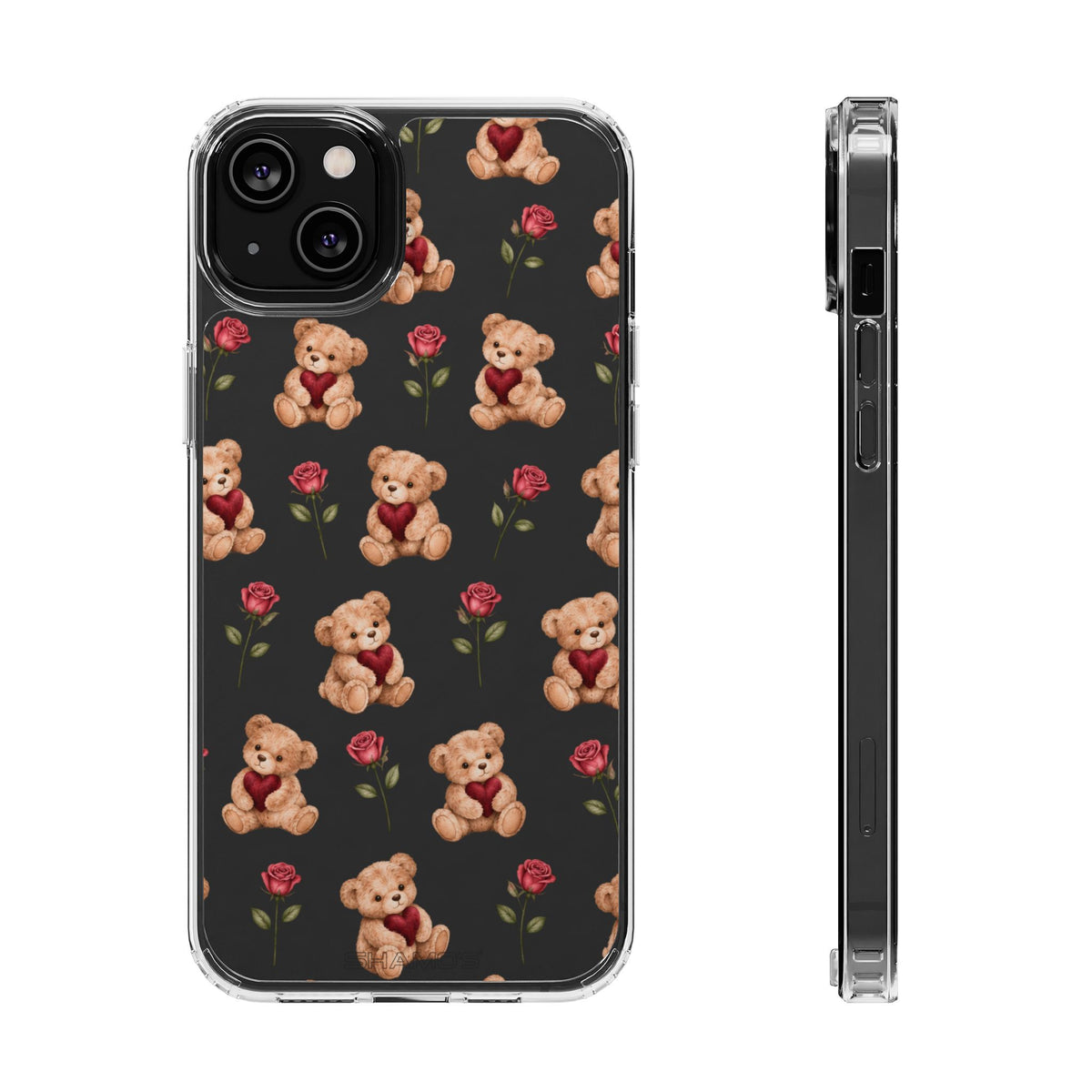 Romantic Teddy Bear Impact-Resistant Phone Case with Heart Design