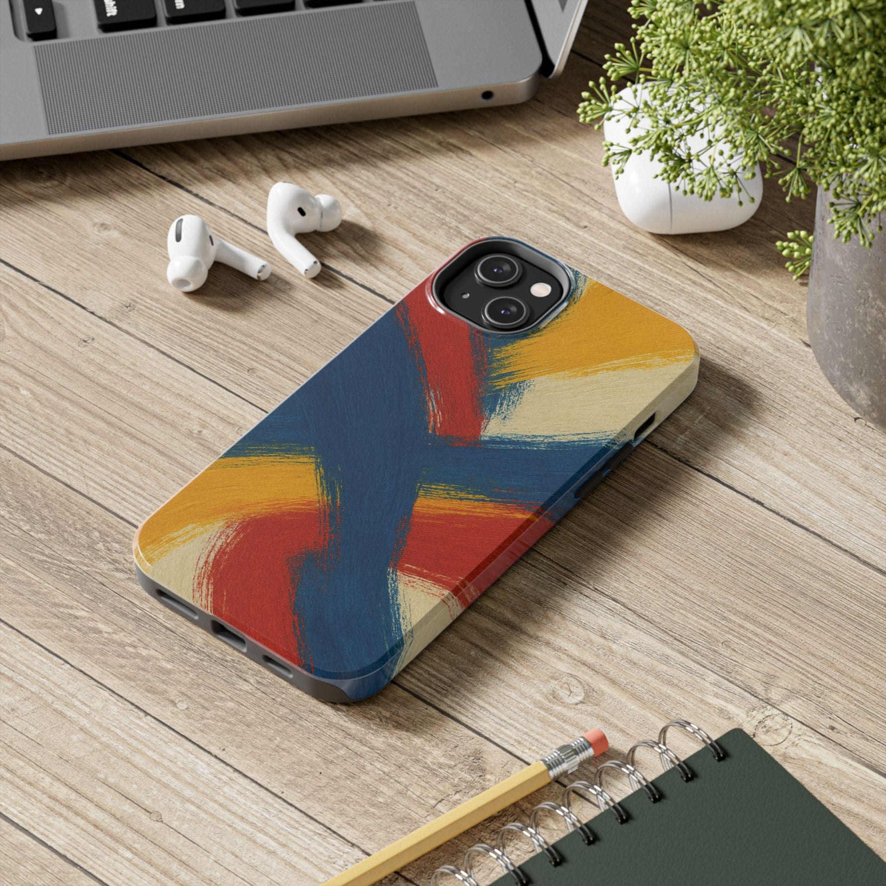 Abstract Brushstroke Tough Phone Case — Colorful Red, Blue & Yellow Protective Cover  Shamo's